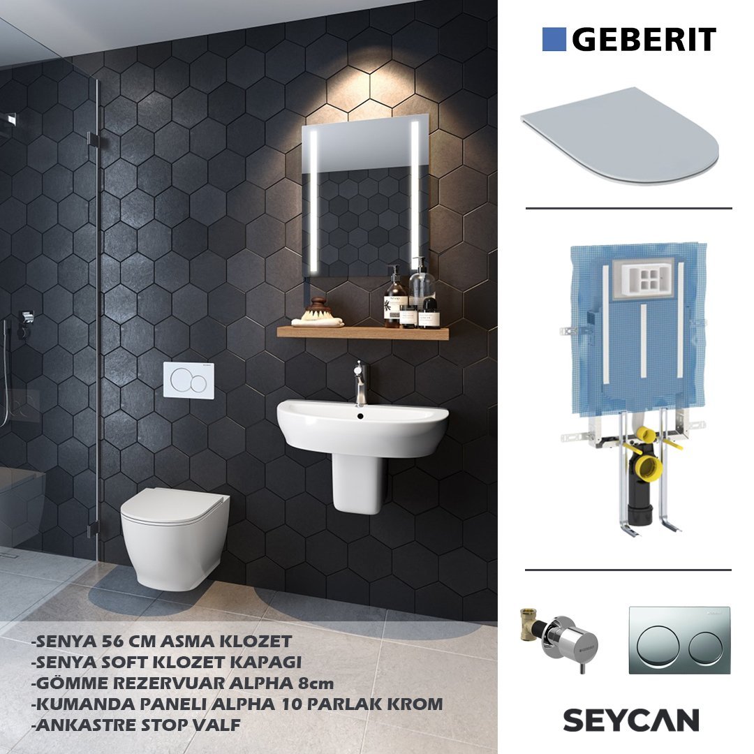 Geberit Senya Wall Hung WC + Alpha Concealed Cistern Set